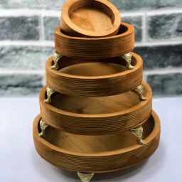 سینی چوبی مدل پایه دار طرح گرد مجموعه 5 عددی