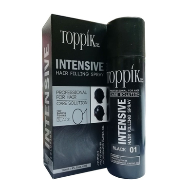 اسپری پرپشت کننده مو تاپیک هیر فیلر مدل Intensive شماره 01 حجم 120 میلی لیتر رنگ مشکی