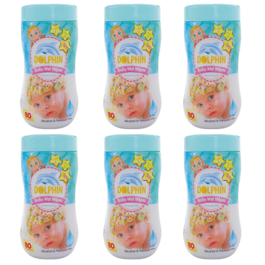 دستمال مرطوب کودک دلفین مدل Premium مجموعه 6 عددی