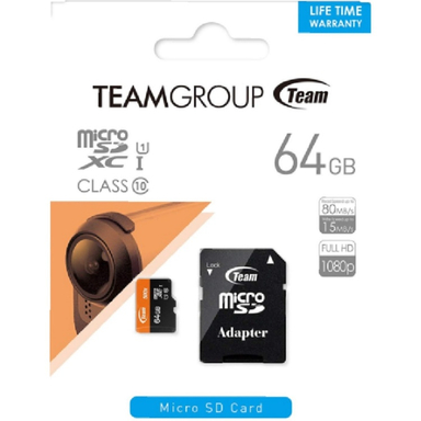 کارت حافظه MicroSDXC U1 Class10 تیم گروپ ظرفیت 64 گیگابایت به همراه آداپتور