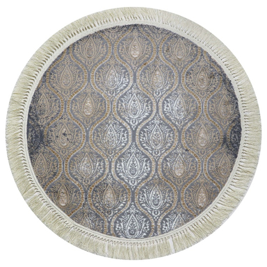 فرش گرد طرح درباری رنگ زمینه طوسی