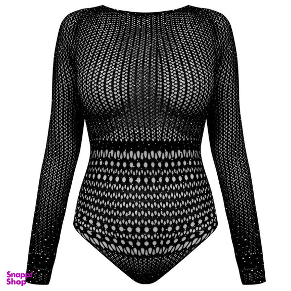 بادی آستین بلند زنانه ماییلدا مدل نگین دار فانتزی کد 4860-7195 رنگ مشکی