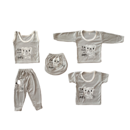 ست 5 تکه لباس نوزادی مدل خرسی رنگ طوسی