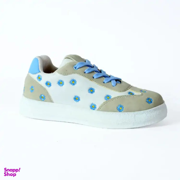 کفش راحتی زنانه مدل بابونه گلدوزی کد 32341 رنگ سفید آبی