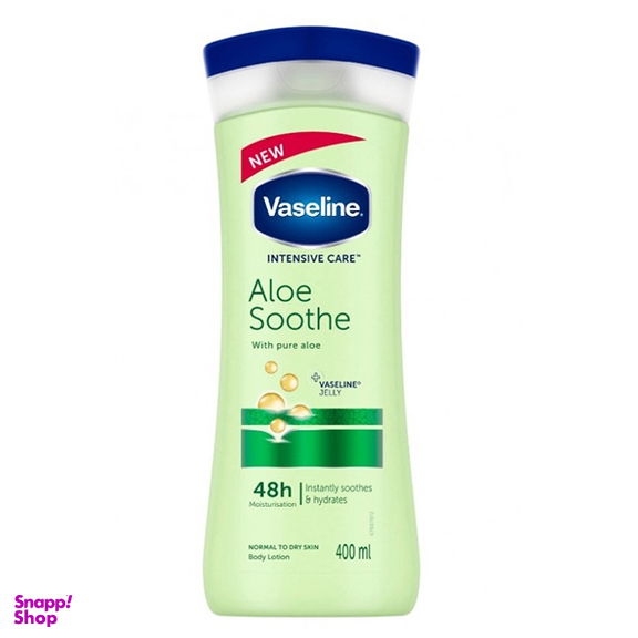 لوسیون بدن کرمی مرطوب کننده و آبرسان و نرم کننده وازلین مدل Intensive Care Aloe Soothe حجم 400 میلی لیتر