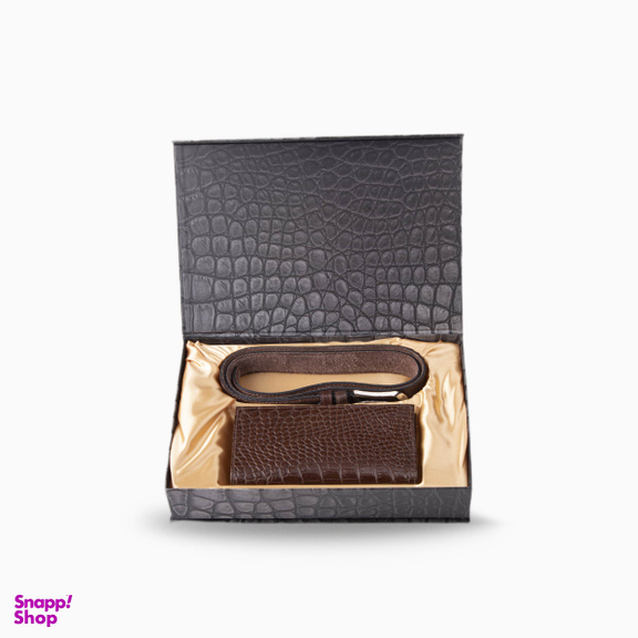 ست کیف پول و کمربند چرم طبیعی مردانه طرح کروکو کد 001