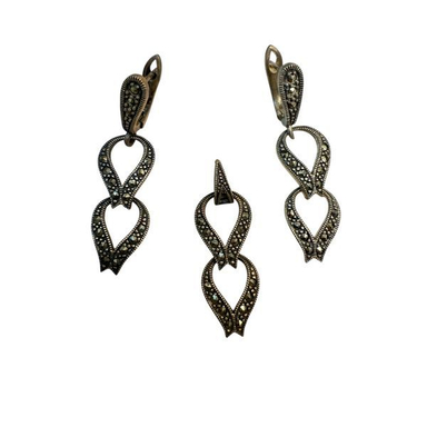 نیم ست نقره زنانه طرح سیاه قلم کد JWSET 10400