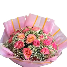 دسته گل طبیعی رز و ژیپسیفولیا کد 03