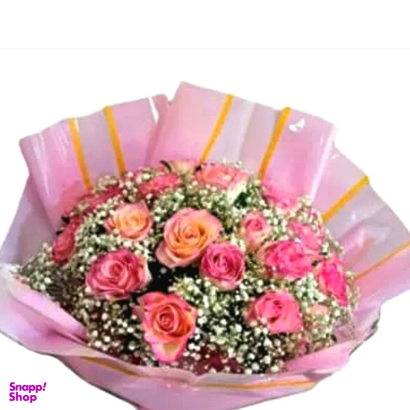 دسته گل طبیعی رز و ژیپسیفولیا کد 03