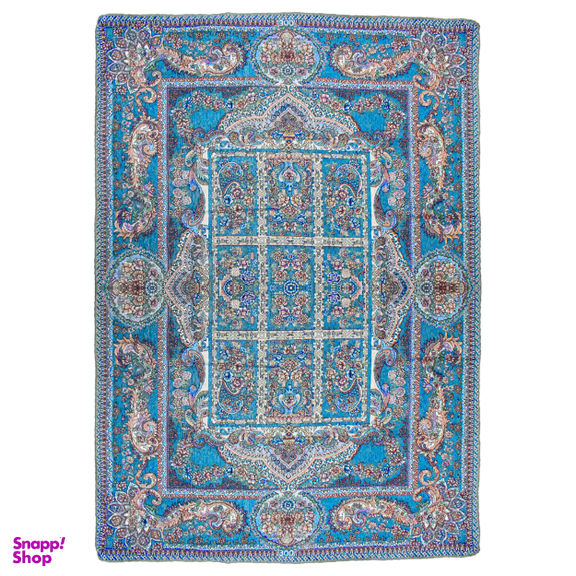 روفرشی مخمل طرح خشتی زمینه فیروزه ای