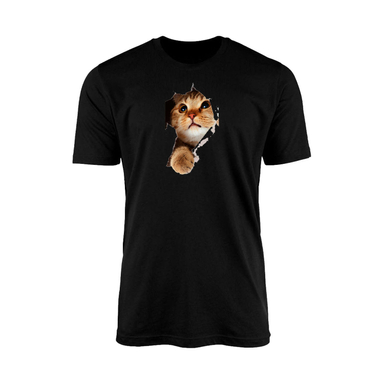 تیشرت آستین کوتاه زنانه مدل TZ8 طرح گربه رنگ مشکی