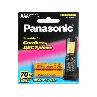باتری تلفن بی سیم نیم قلم شارژی پاناسونیک مدل BK-4LDAW/2BT ظرفیت 650 میلی آمپر بسته 2 عددی