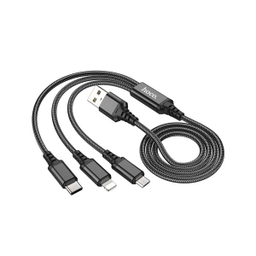 کابل تبدیل 3 کاره USB به لایتنینگ و MicroUSB و USB-C هوکو مدل X76 3IN1 طول 1 متر