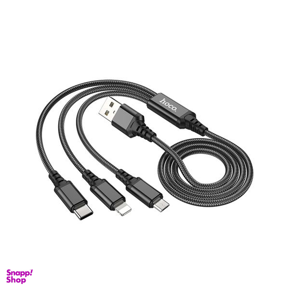 کابل تبدیل 3 کاره USB به لایتنینگ و MicroUSB و USB-C هوکو مدل X76 3IN1 طول 1 متر