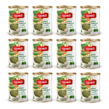 کنسرو سبزی سرخ شده برای قورمه سبزی شهدین وزن 350 گرم بسته 12 عددی