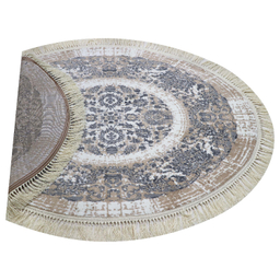 فرش بیضی طرح گلشن رنگ زمینه کرم