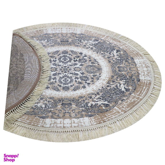 فرش بیضی طرح گلشن رنگ زمینه کرم