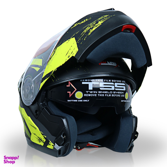 کلاه کاسکت فک متحرک ردلاین مدل 935 طرح مشکی زرد به همراه کاور