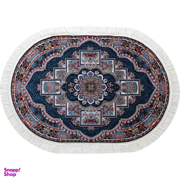 فرش ماشینی مدل بیضی طرح ناردون زمینه سرمه ای