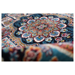 فرش ماشینی مدل بیضی طرح ناردون زمینه سرمه ای