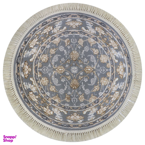 فرش گرد طرح زنبق رنگ زمینه طوسی