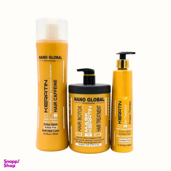 پک شامپو و ماسک مو نانوگلوبال مدل Keratin مجموعه 3 عددی