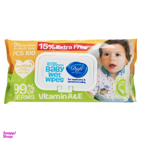 دستمال مرطوب پاک کننده کودک دافی مدل Extra بسته 100 عددی