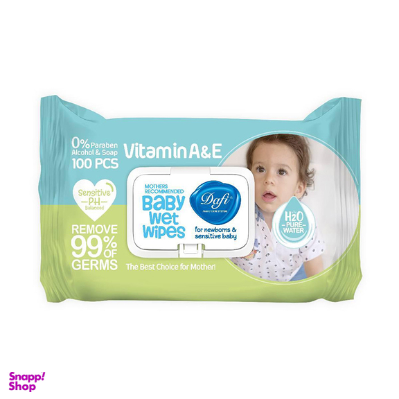 دستمال مرطوب پاک کننده کودک دافی مدل Extra سبز بسته 100 عددی