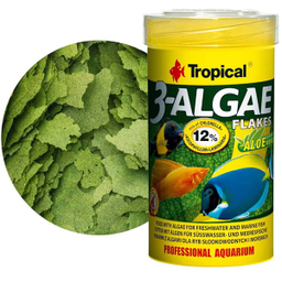 غذا ماهی تروپیکال مدل 3-algae پولکی با عصاره آلوورا حجم 250 میلی لیتر