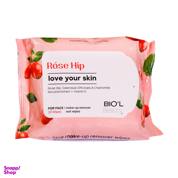 دستمال مرطوب پاک کننده آرایش صورت بیول مدل Rose Hip بسته 20 عددی