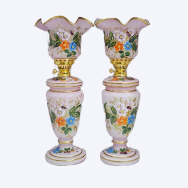 ست 2 عددی چراغ نفتی مدل لاله لب چین طرح نقاشی گل و بوته