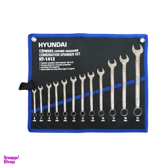 آچار یک سر تخت و یک سر رینگ هیوندای مدل HT-1412 مجموعه 12 عددی