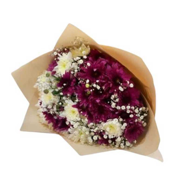 دسته گل طبیعی داودی و عروس چند رنگ