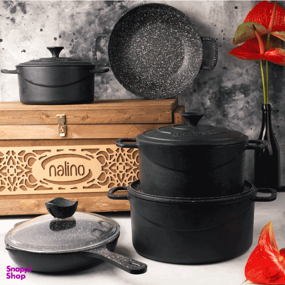 سرویس قابلمه چدن 9 پارچه نالینو مدل Dio به همراه جعبه چوبی