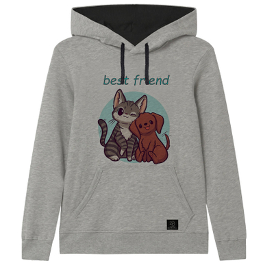 هودی پسرانه 27 طرح BEST FRIEND کد H04 رنگ طوسی روشن