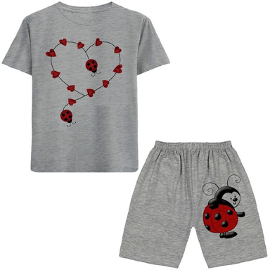 ست تیشرت و شلوارک دخترانه مدل کفشدوزک A38