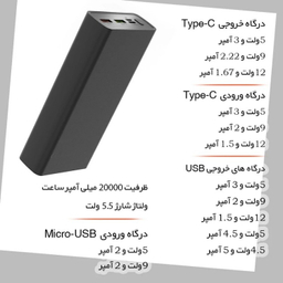 پاوربانک پی زد ایکس مدل V83 Fast Charge 22.5W ظرفیت 20000 میلی آمپر ساعت
