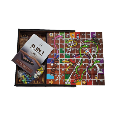 مجموعه 8 بازی دراگون مدل منچ و مارپله و شطرنج چوبی کد 808 به همراه کیف چرمی