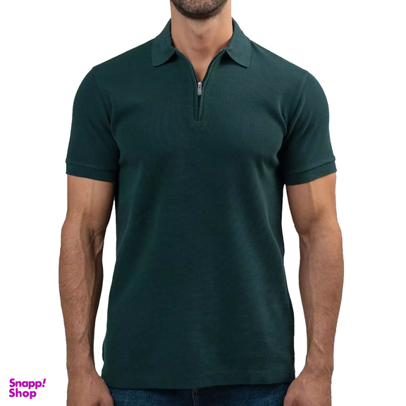 تیشرت مردانه ست من مدل یقه نیم زیپ سوزنی ساده کد TY179 رنگ یشمی