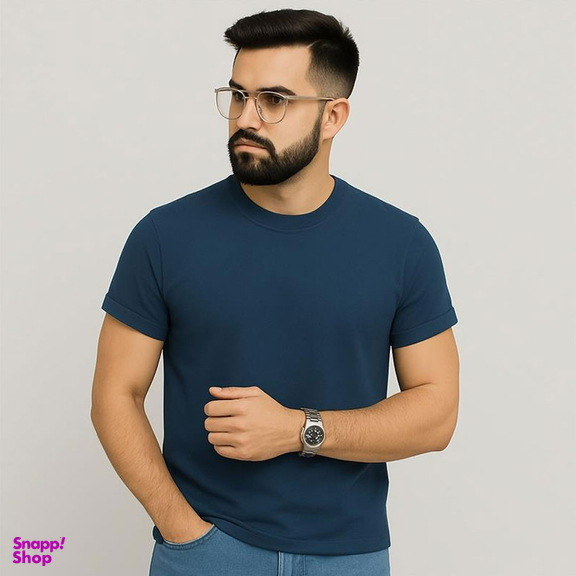 تیشرت آستین کوتاه پاکتی مردانه مدل 199377 رنگ طوسی آبی