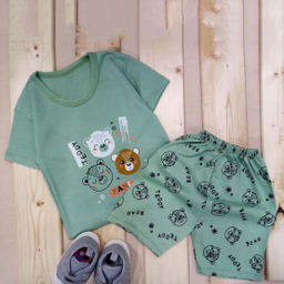 ست تیشرت و شلوارک نوزادی مدل خرس کد 3941 رنگ سبز
