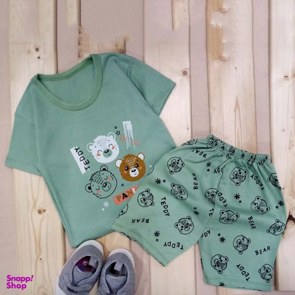 ست تیشرت و شلوارک نوزادی مدل خرس کد 3941 رنگ سبز