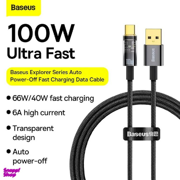 کابل دیتا 100 وات USB به Type-C باسئوس مدل Explorer Series Auto Power-Off طول 2 متر