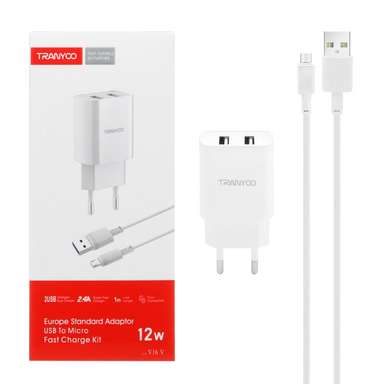 شارژر دیواری 12 وات فست ترانیو مدل V16 به همراه کابل MicroUSB