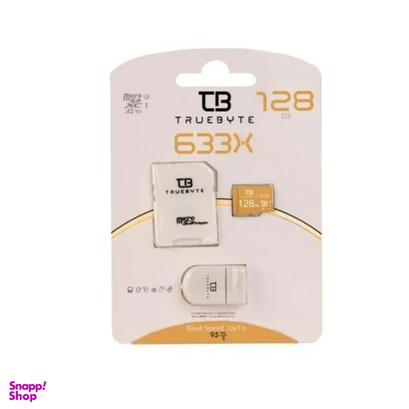 کارت حافظه MicroSDXC تروبایت مدل A2-V30-633X کلاس 10 استاندارد UHS-I U3 سرعت 95MBps ظرفیت 128 گیگابایت به همراه کارت خوان