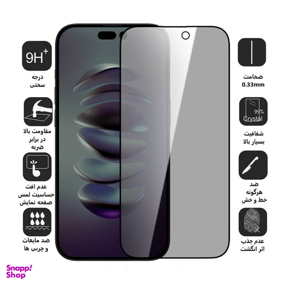 محافظ صفحه نمایش حریم شخصی اپیکوی مدل Pry مناسب برای گوشی موبایل اپل iPhone 14 Pro