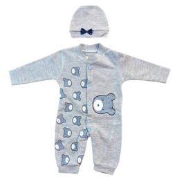 ست سرهمی و کلاه نوزادی مدل سگ نگهبان رنگ طوسی