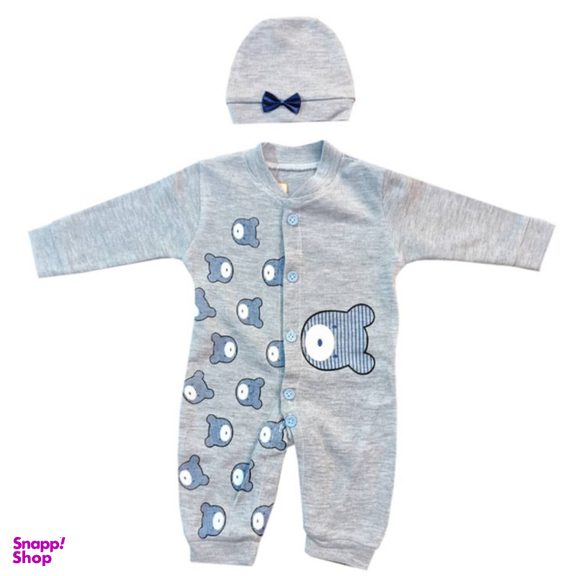 ست سرهمی و کلاه نوزادی مدل سگ نگهبان رنگ طوسی