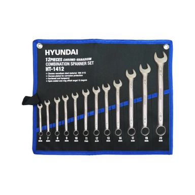 آچار یک سر تخت و یک سر رینگ هیوندای مدل HT-1412 مجموعه 12 عددی