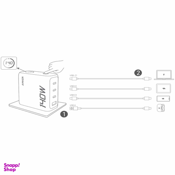 شارژر دیواری 140 وات انکر مدل B2697KZ1 (PD3.1) Zolo سه پین UK به همراه کابل U